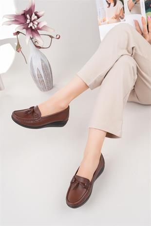 Castle Black 9005 Taba Hakiki Deri Kadın Günlük Ayakkabı