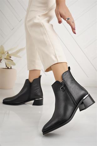 Castle Black 9780-1 Siyah Hakiki Deri Kışlık Kadın Bot