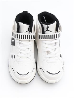 Cool King 31-36 Beyaz Boğazlı Cırtlı Çocuk Spor Ayakkabı