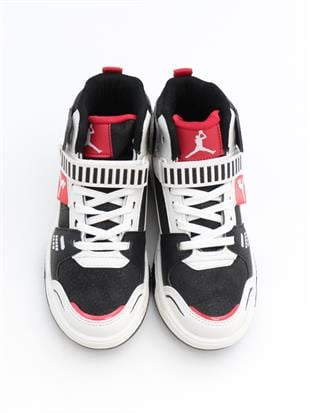 Cool King 31-36 Siyah Kırmızı Boğazlı Cırtlı Çocuk Spor Ayakkabı