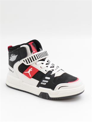 Cool King 31-36 Siyah Kırmızı Boğazlı Cırtlı Çocuk Spor Ayakkabı