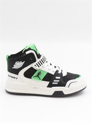 Cool King 31-36 Siyah Yeşil Boğazlı Cırtlı Çocuk Spor Ayakkabı