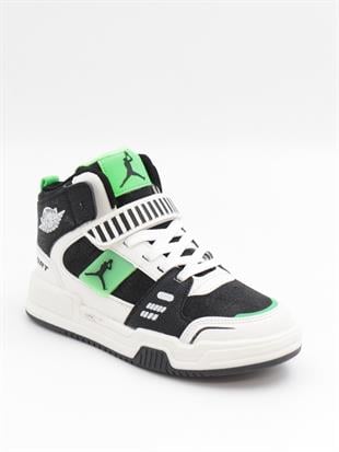 Cool King 31-36 Siyah Yeşil Boğazlı Cırtlı Çocuk Spor Ayakkabı