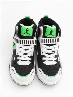 Cool King 31-36 Siyah Yeşil Boğazlı Cırtlı Çocuk Spor Ayakkabı