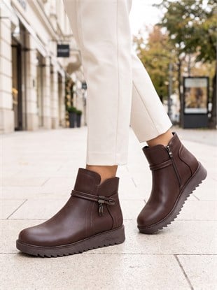 Nesil Shoes Dvm 1001 Kahve Kadın Fermuarlı Kışlık Bot