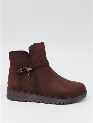 Nesil Shoes Dvm 1001 Kahve Süet Kadın Fermuarlı Kışlık Bot