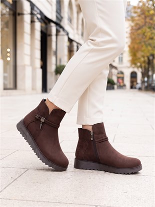 Nesil Shoes Dvm 1001 Kahve Süet Kadın Fermuarlı Kışlık Bot