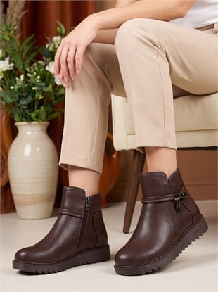 Nesil Shoes Dvm 1001 Kahve Kadın Fermuarlı Kışlık Bot