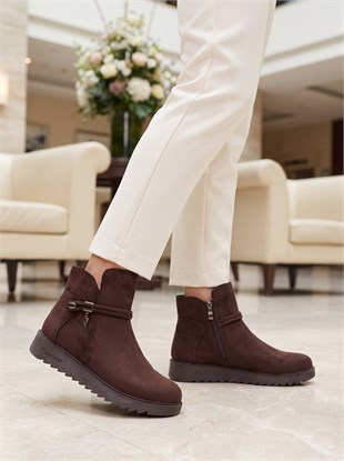 Nesil Shoes Dvm 1001 Kahve Süet Kadın Fermuarlı Kışlık Bot