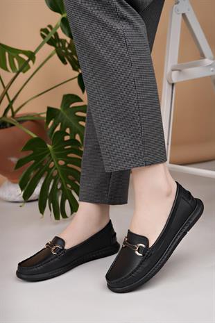 Eliz 24103 Siyah Hakiki Soft Deri Rok Günlük Kadın Ayakkabı