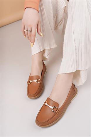 Eliz 24103 Taba Hakiki Soft Deri Rok Günlük Kadın Ayakkabı
