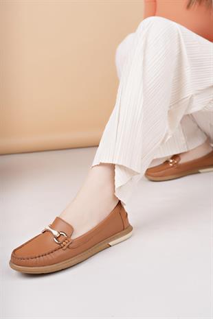 Eliz 24103 Taba Hakiki Soft Deri Rok Günlük Kadın Ayakkabı