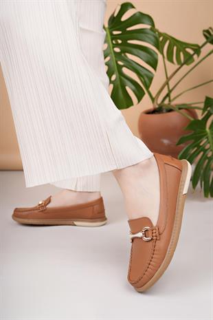 Eliz 24103 Taba Hakiki Soft Deri Rok Günlük Kadın Ayakkabı
