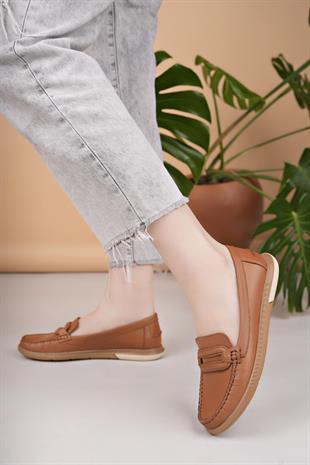 Eliz 24105 Taba Hakiki Soft Deri Rok Günlük Kadın Ayakkabı