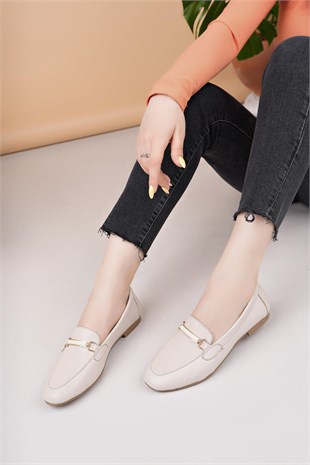 Eliz 24205 Bej Hakiki Soft Deri Günlük Kadın Ayakkabı