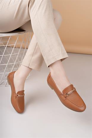 Eliz 24205 Taba Hakiki Soft Deri Günlük Kadın Ayakkabı