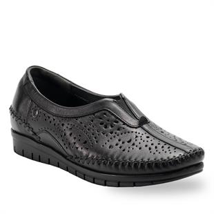 Forelli Twin 23409 Siyah Delikli Hakiki Deri Kadın Ayakkabı