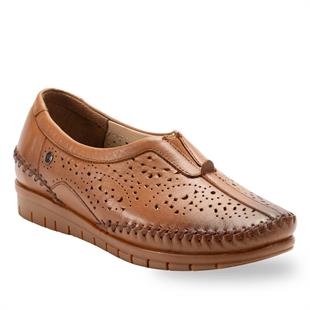 Forelli Twin 23409 Taba Delikli Hakiki Deri Kadın Ayakkabı