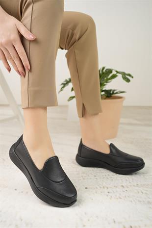 Forex 1000 Siyah Hakiki Deri Eva Taban Anatomik Kadın Ayakkabı