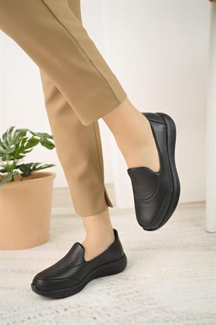 Forex 1000 Siyah Hakiki Deri Eva Taban Anatomik Kadın Ayakkabı