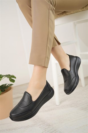 Forex 1000 Siyah Hakiki Deri Eva Taban Anatomik Kadın Ayakkabı