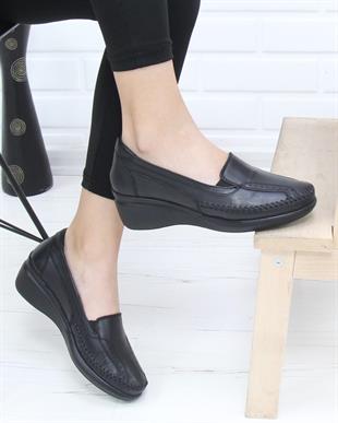 Forex 1010 Siyah Hakiki Deri Rahat Günlük Kadın Ayakkabı