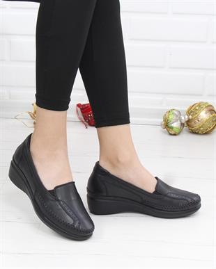 Forex 1010 Siyah Hakiki Deri Rahat Günlük Kadın Ayakkabı