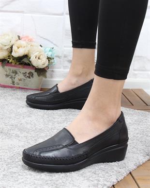 Forex 1010 Siyah Hakiki Deri Rahat Günlük Kadın Ayakkabı