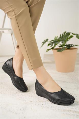 Forex 1013 Siyah Hakiki Deri Poli Taban Anatomik Kadın Ayakkabı