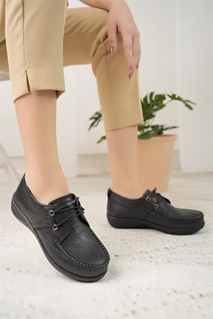 Forex 206 Siyah Hakiki Deri Günlük Kadın Ayakkabı