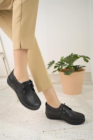 Forex 206 Siyah Hakiki Deri Günlük Kadın Ayakkabı
