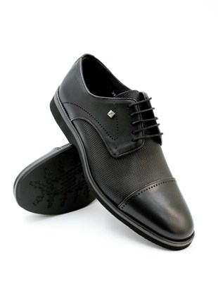 Fosco 2960 Siyah Hakiki Deri Eva Taban Bağcıklı Erkek Ayakkabı