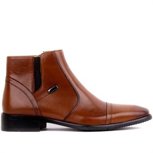 Fosco 3565 Fermuarlı Hakiki Deri Taba Kauçuk Taban Erkek Bot