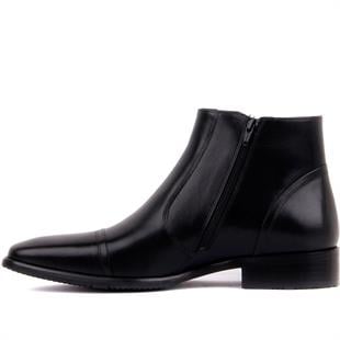 Fosco 3565 Siyah Fermuarlı Hakiki Deri Kauçuk Taban Erkek Bot