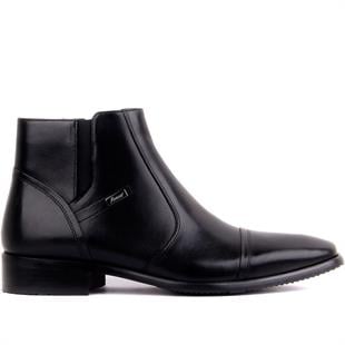 Fosco 3565 Siyah Fermuarlı Hakiki Deri Kauçuk Taban Erkek Bot