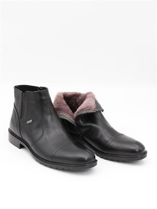 Fosco 3580-1 Siyah Hakiki Deri Kauçuk Taban Kürklü Erkek Bot