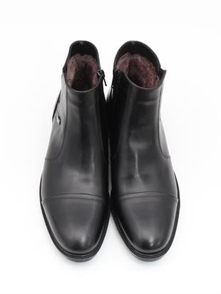 Fosco 3580-1 Siyah Hakiki Deri Kauçuk Taban Kürklü Erkek Bot