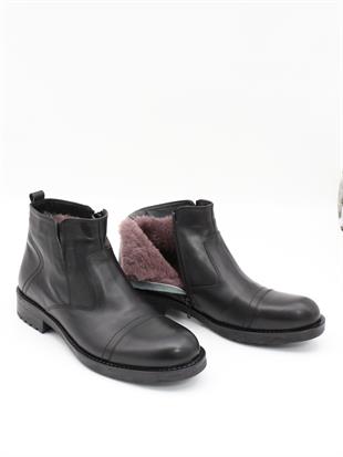 Fosco 4569 Siyah Hakiki Deri Kauçuk Taban Kürklü Erkek Bot