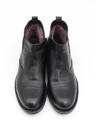 Fosco 4569 Siyah Hakiki Deri Kauçuk Taban Kürklü Erkek Bot