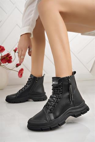 Gamelu Neptun Siyah Fermuarlı Kışlık Kadın Bot