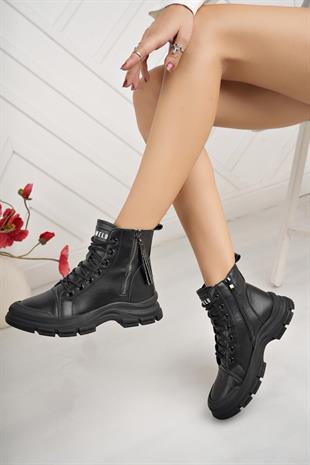 Gamelu Neptun Siyah Fermuarlı Kışlık Kadın Bot