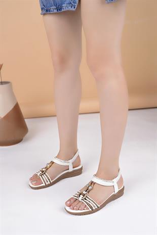 Guja 24Y120 4 BeyazTaşlı Anatomik Kadın Sandalet