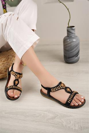 Guja 24Y152 17 Siyah Taşlı Anatomik Kadın Sandalet