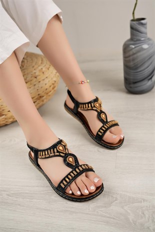 Guja 24Y152 17 Siyah Taşlı Anatomik Kadın Sandalet