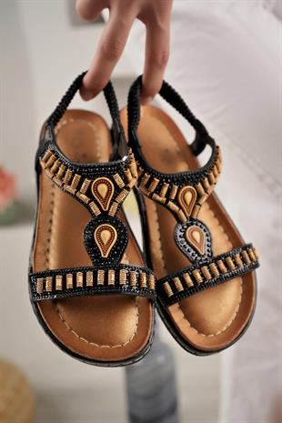 Guja 24Y152 17 Siyah Taşlı Anatomik Kadın Sandalet