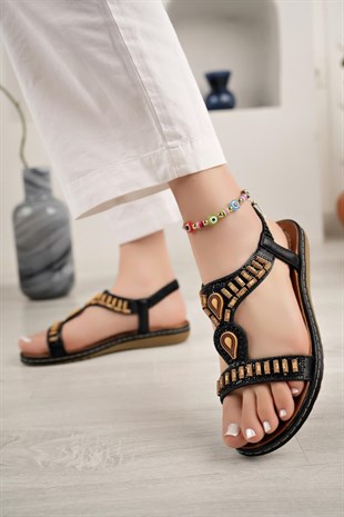 Guja 24Y152 17 Siyah Taşlı Anatomik Kadın Sandalet
