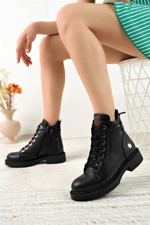 Mammamia D23KB 5105 Siyah Hakiki Deri Günlük Kadın Bot