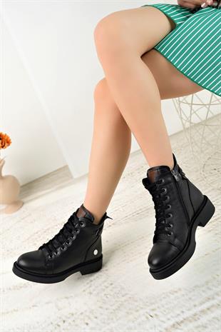 Mammamia D23KB 5105 Siyah Hakiki Deri Günlük Kadın Bot