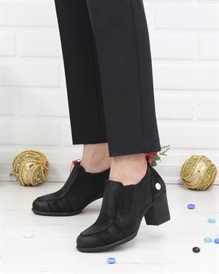 Mammamia D24KA 3135 Siyah Nubuk Hakiki Deri Topuklu Kadın Ayakkabı