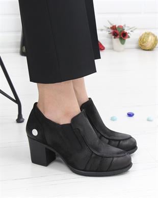 Mammamia D24KA 3135 Siyah Nubuk Hakiki Deri Topuklu Kadın Ayakkabı